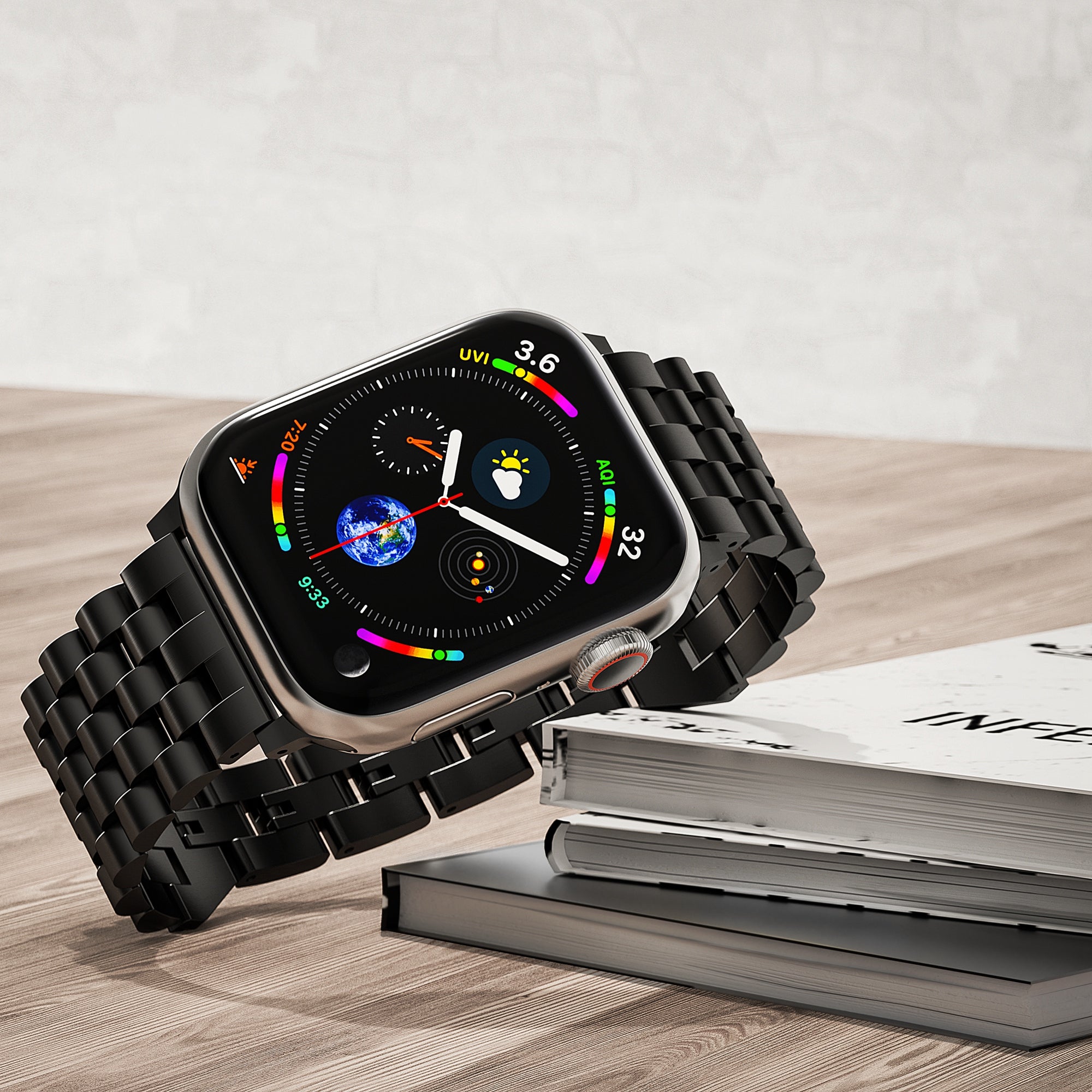 5-Bead Metal Strap for Apple Watch Ultra 2 Ultra 49mm / Series 9 8 7 45mm / 6 5 4 SE (2022) SE (2023) SE 44mm / 3 2 1 42mm Wrist Band - Black 5-Bead Metal Strap for Apple Watch Ultra 2 Ultra 49mm / Series 9 8 7 45mm / 6 5 4 SE (2022) SE (2023) SE 44mm / 3 2 1 42mm Wrist Band - Black